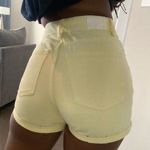 bershka yellow high waisted shorts 💛